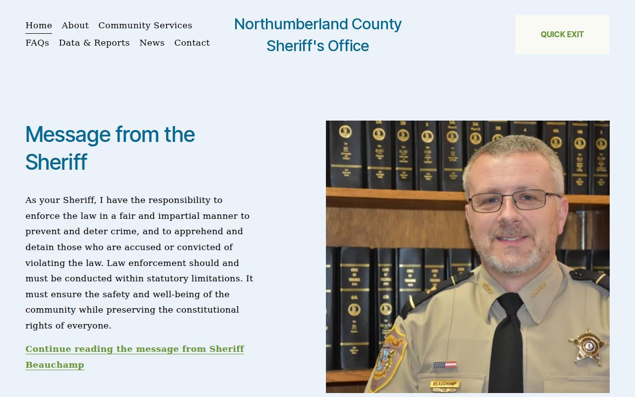 Northumberland County arrest search through the Sheriff's Office