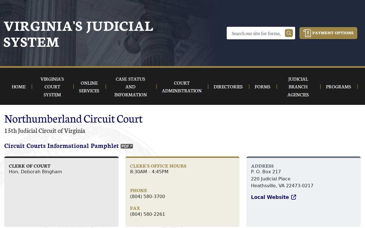 Northumberland County court case lookup for Circuit Court criminal files