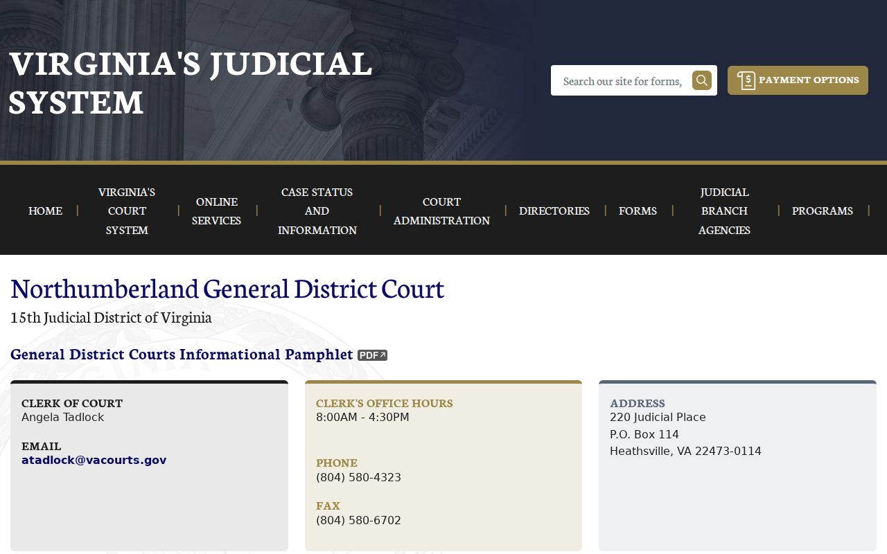 Northumberland County criminal case records at General District Court