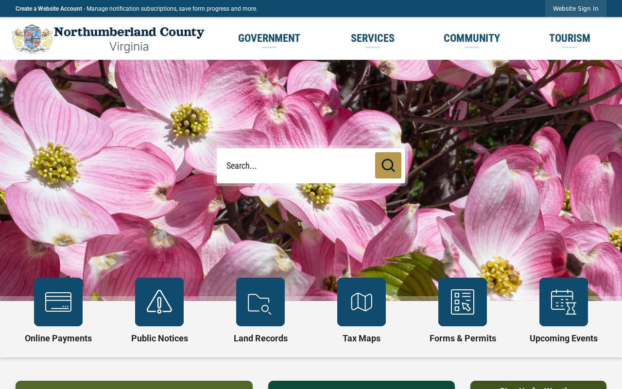 Northumberland County criminal records service navigation on the official county website